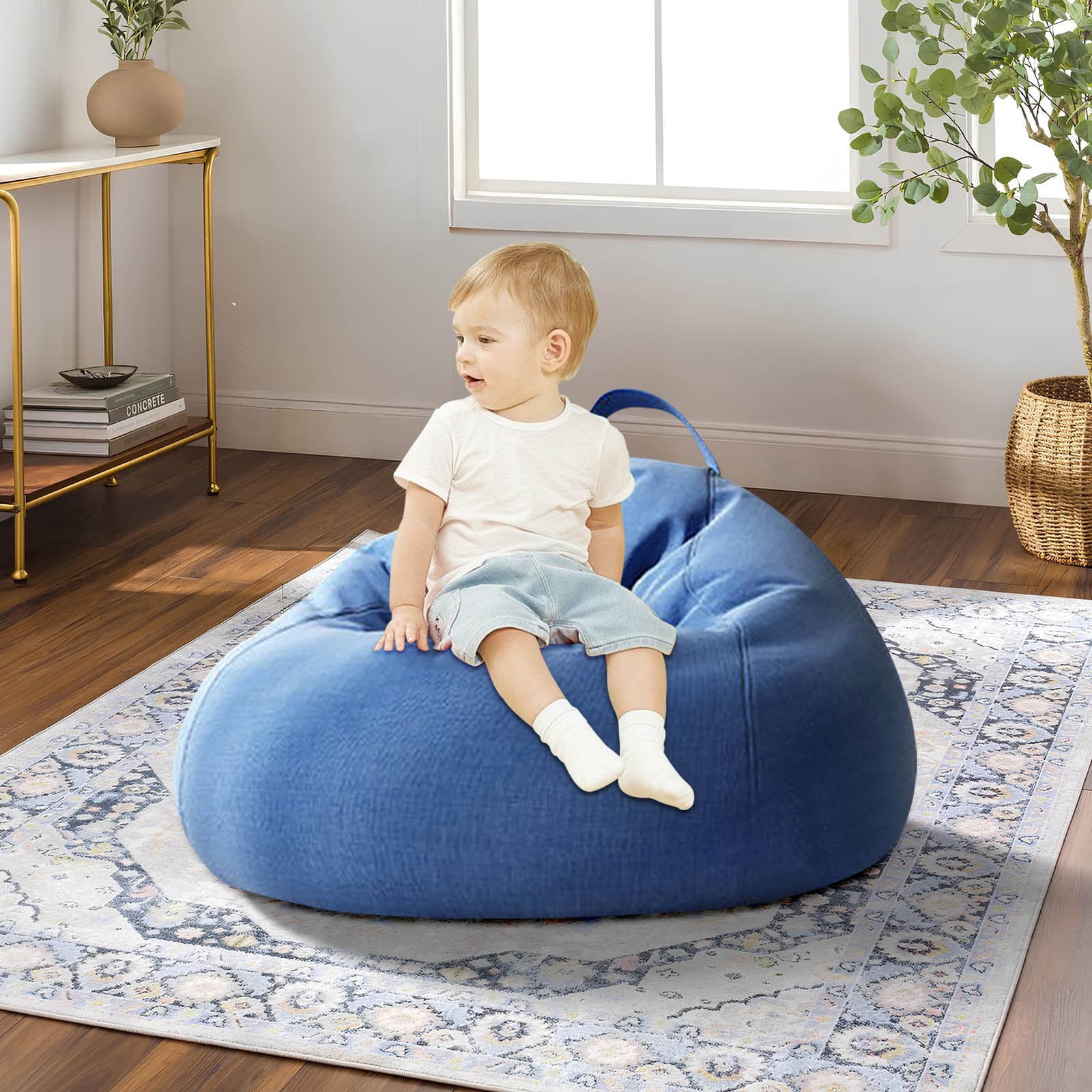 Bean Bag Chair 2.3Ft, Memory Foam Filled, Large Beanbag Chairs for Adults and Teens, Soft Sofa with Removable Flannel Cover, Round Couch for Living Room Bedroom College Dorm
