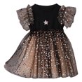 thumbnail image 2 of Yanlir Robe en Maille Pailletée Étoile pour Fille Manches Courtes Col Rond Robe de Soirée avec Manches Volantes, Vêtements d'Été à la Mode pour Enfants, Tenue de Vacances Style Princesse Scintillante (Noir, 1-2 Ans), 2 of 9