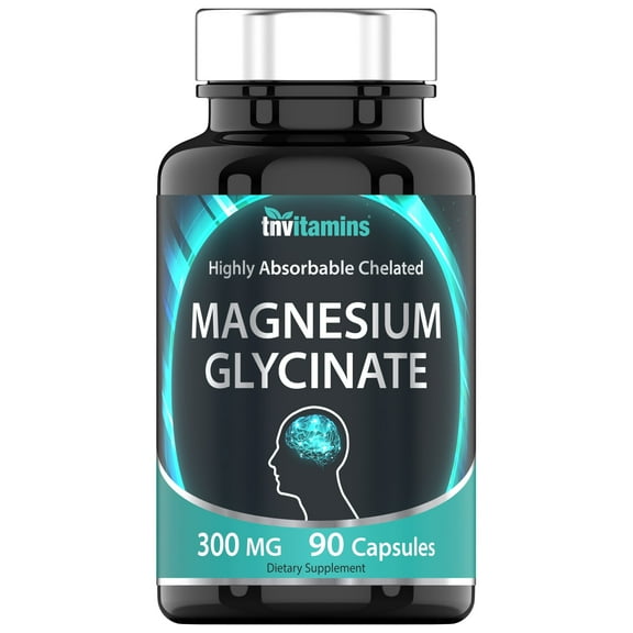 TNVitamins Highly Absorbable Magnesium Glycinate 300mg Powder Capsules, 90 Count
