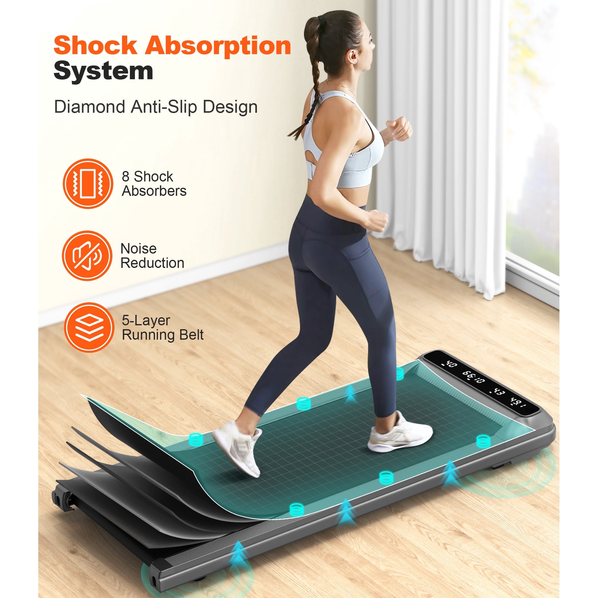 2.5HP Treadmill Walking Pad, 2-in-1 Portable Electric Exercise Treadmill, Under Desk Treadmill with Remote Control, 265LB Capacity, HiFi Bluetooth Speaker, 0.5-4Mph Speed, for Home & Office