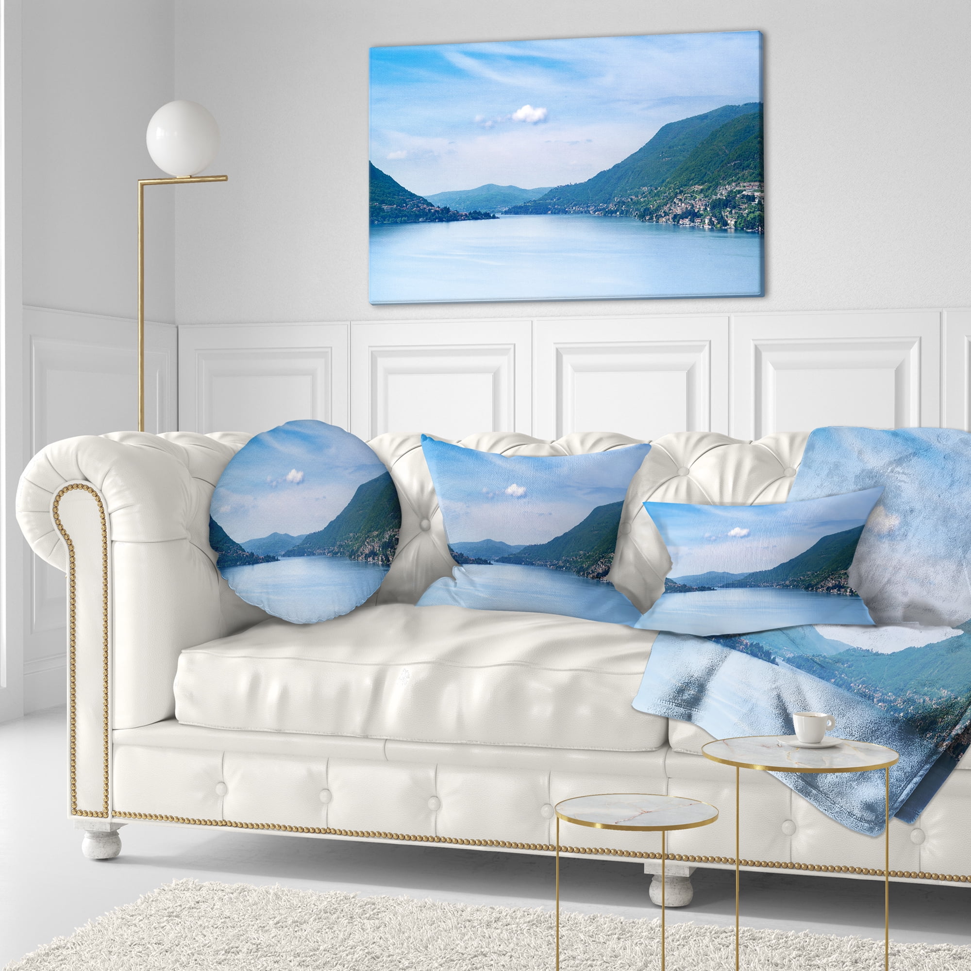 Designart Blue Como Lake Landscape - Photography Throw Pillow - 12x20