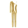 thumbnail image 4 of inlzdz Kids Girls Shiny Metallic Unitard Ruffle One Shoulder Full Body Jumpsuit Performance Dancewear Gold 12, 4 of 5