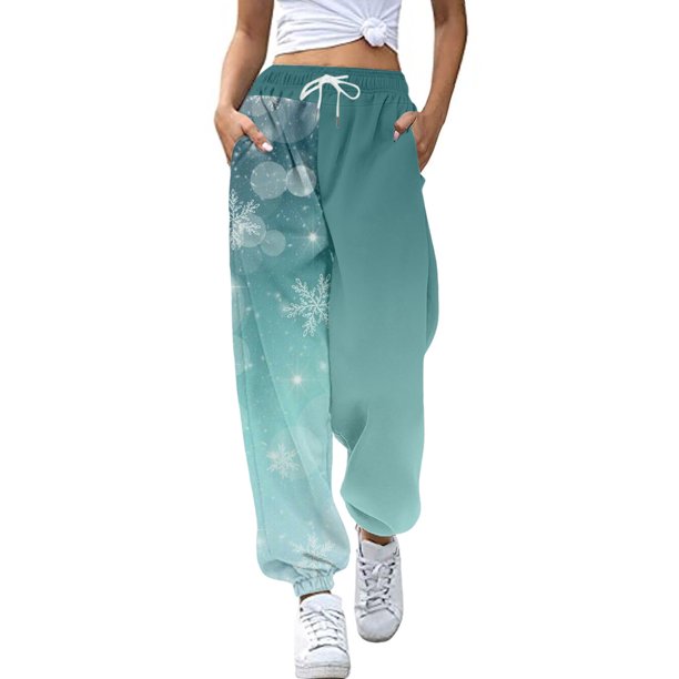 Gibobby pantalones de mujer Mujer Otoño e Invierno Casual moda Navidad divertido impreso cintura elástica pantalones deportivos pantalones casuales (Verde, M)