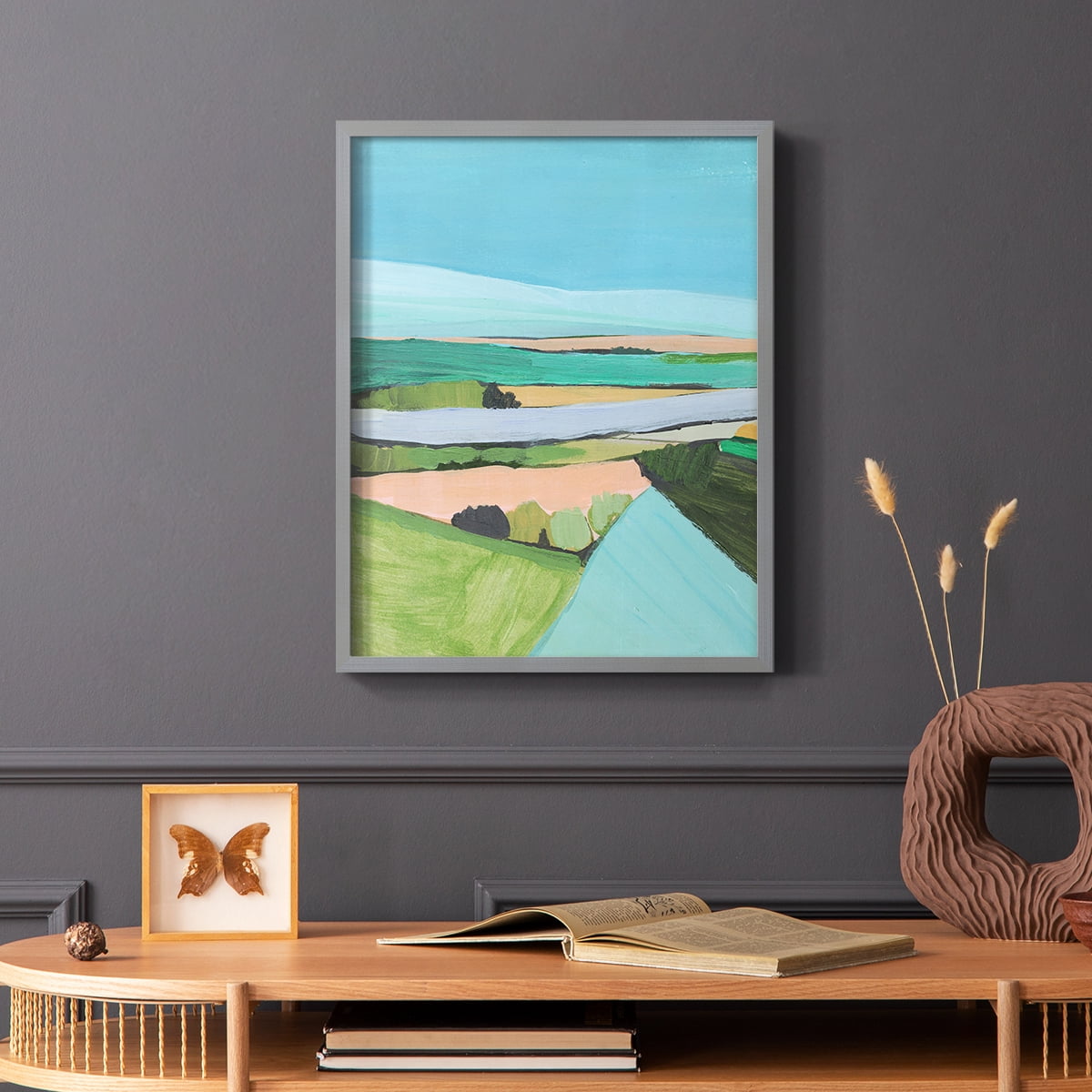 Bright Colored Countryside I Framed Print in Gray Solid Wood Framed Print No Nail Hanging
