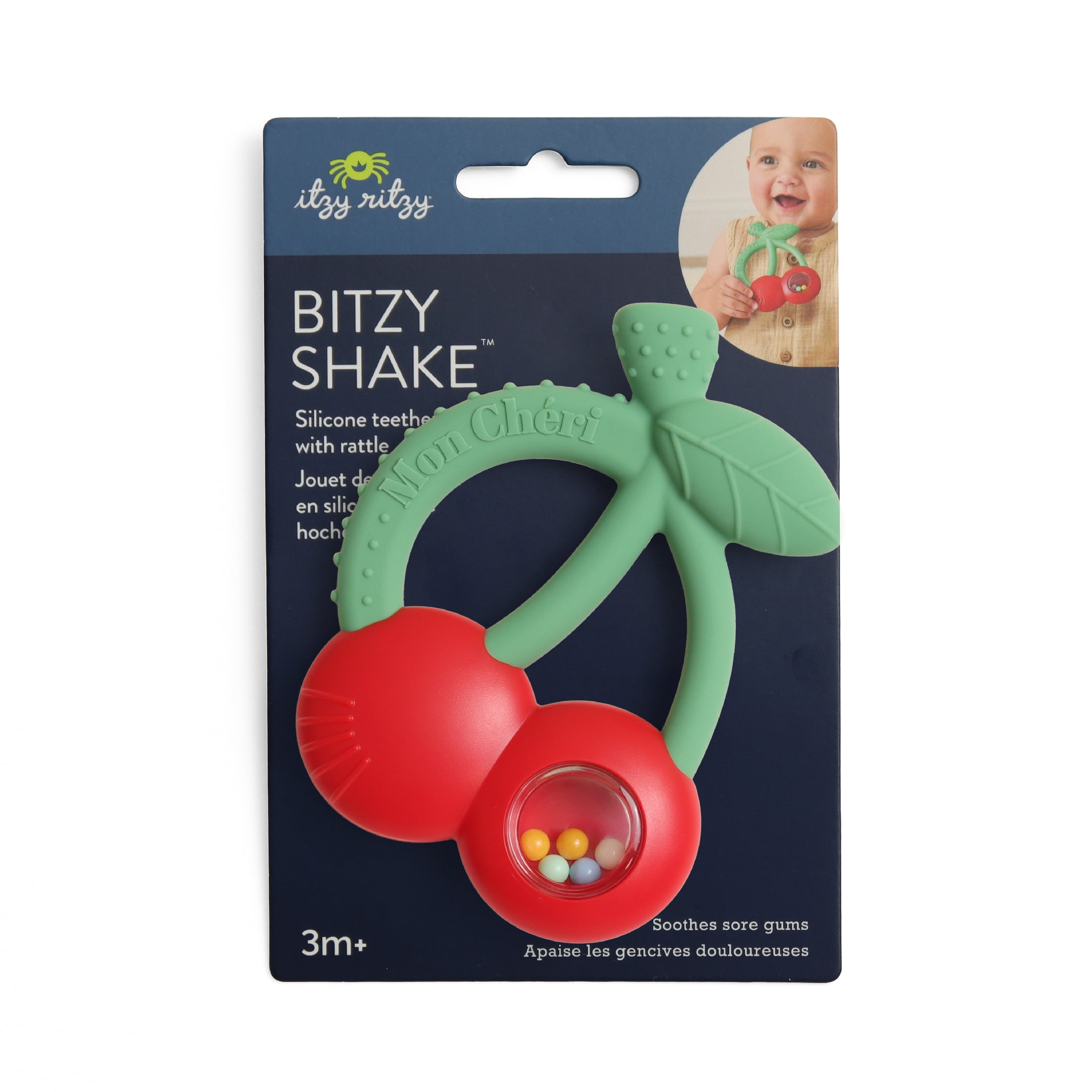 Bitzy Shake™ Cherries silicone teether with rattle