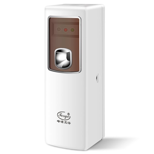 Difusor de aroma automático blanco F291, programable y sin necesidad de perforación, ideal para espacios públicos y hogares. Capacidad para latas de 200mL o 230mL, con intervalos ajustables de 5 a 30