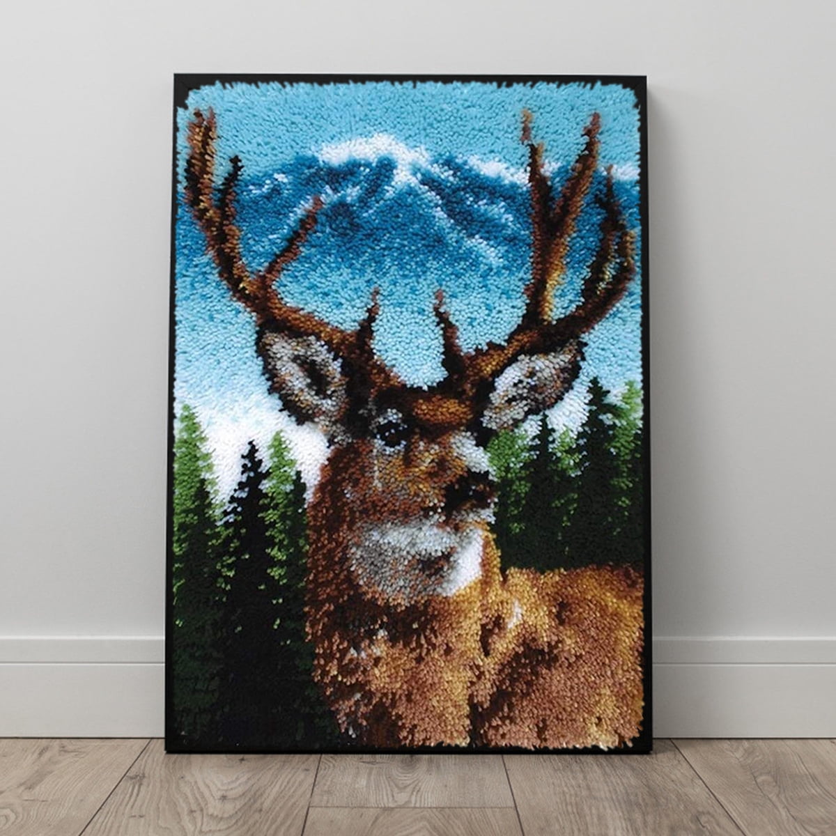 ShowNiceArt Deer and Elephant Rectangle Latch Hook Rug Kit, DIY Sofa Cushion Tapestry Craft Mat, 50×38cm/20×15in