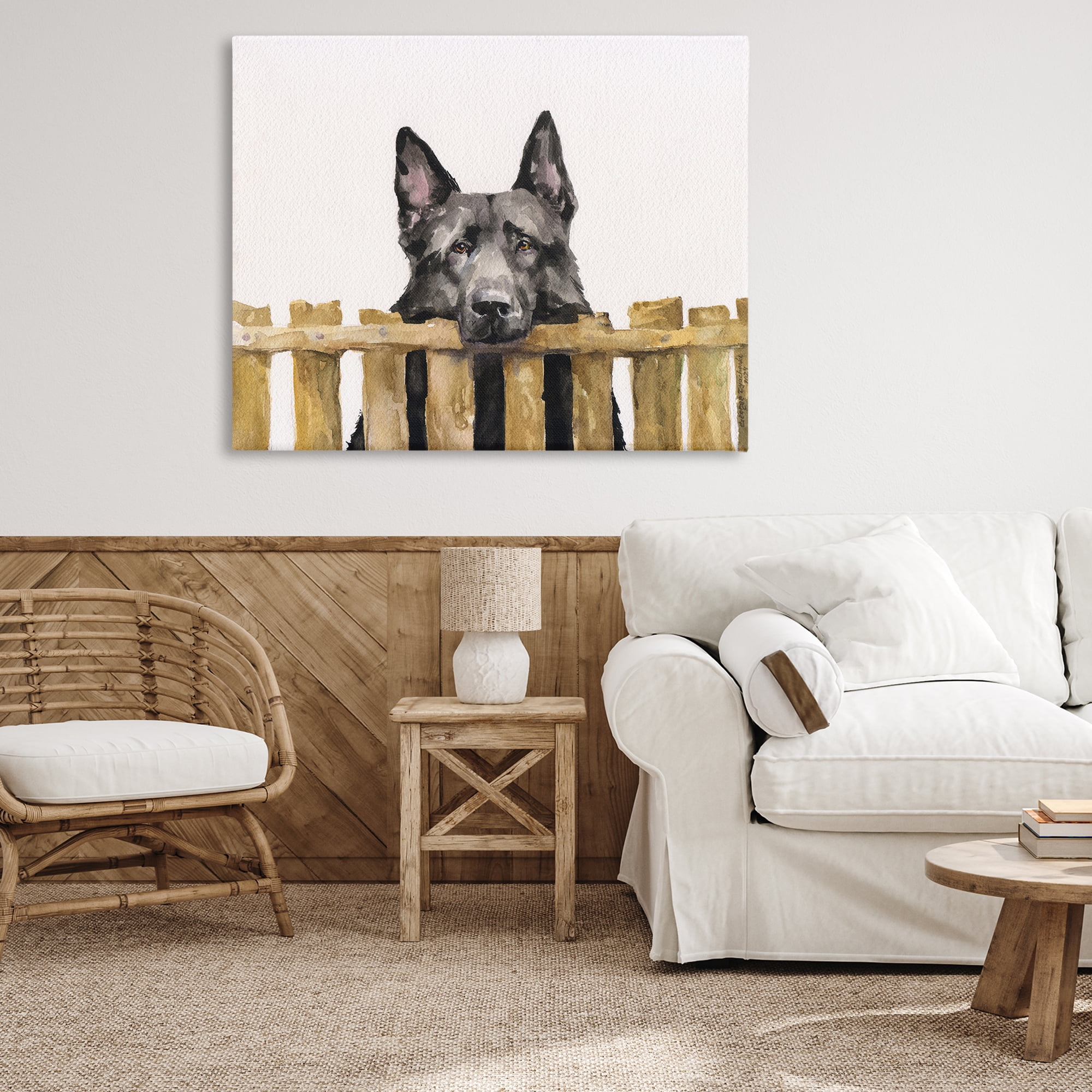 Stupell Industries Black German Shepherd Animals Painting Wrapped Canvas Art Print Wall Art, 48 x 36