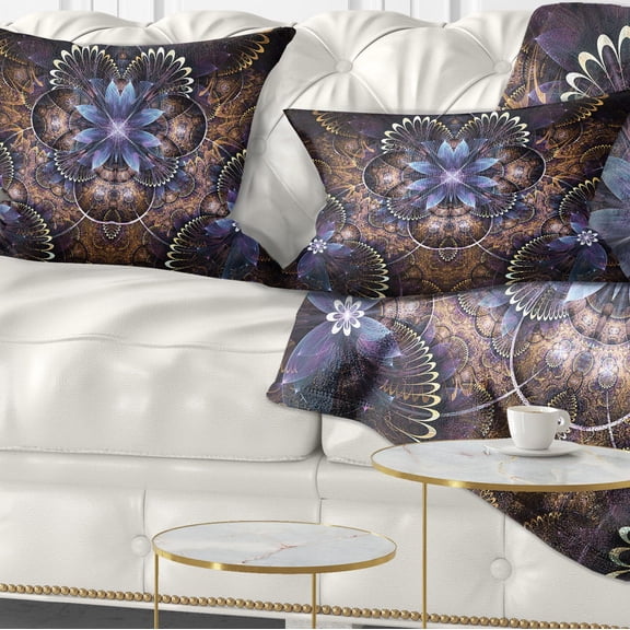 Designart Fractal Glossy Blue Flower Digital Art - Floral Throw Pillow - 12x20