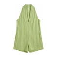 thumbnail image 5 of Cmfcve Linen Overalls Romper Short for Women Halter Neck Sleeveless Casual Wide Legs One Piece Jumpsuit with Pockets, 5 of 5