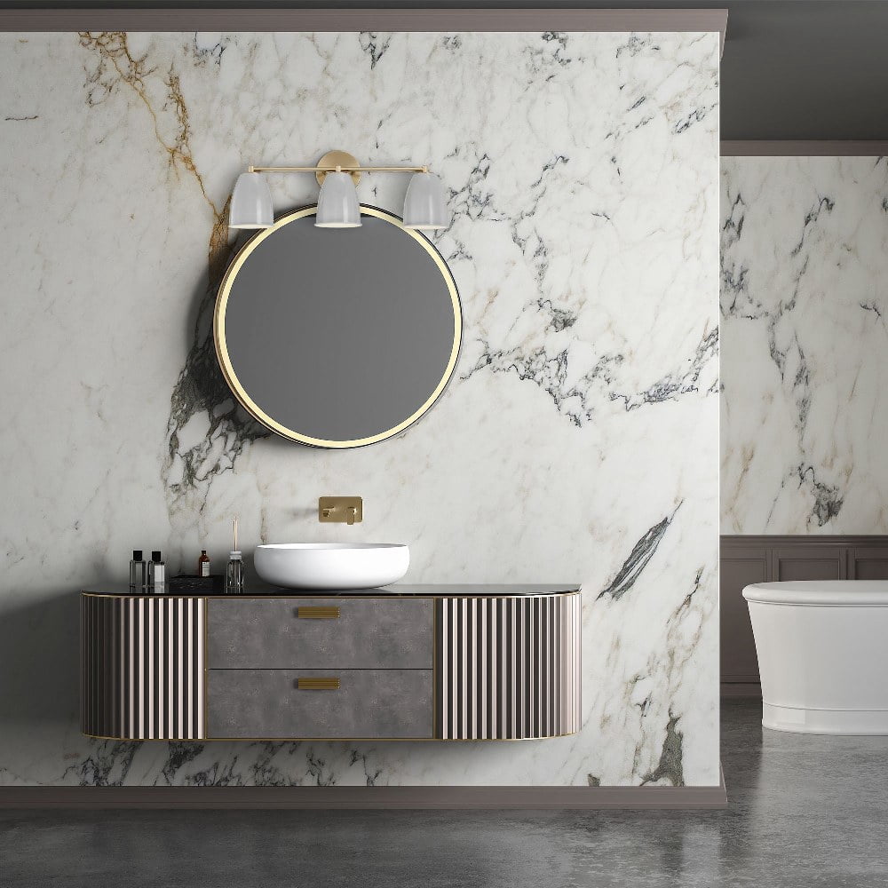 Designers Fountain Biba 24 inch 3-Light Brushed Gold Modern Bathroom Vanity Light Fixture with Grey Sky Metal Shades, D287M-3B-BG