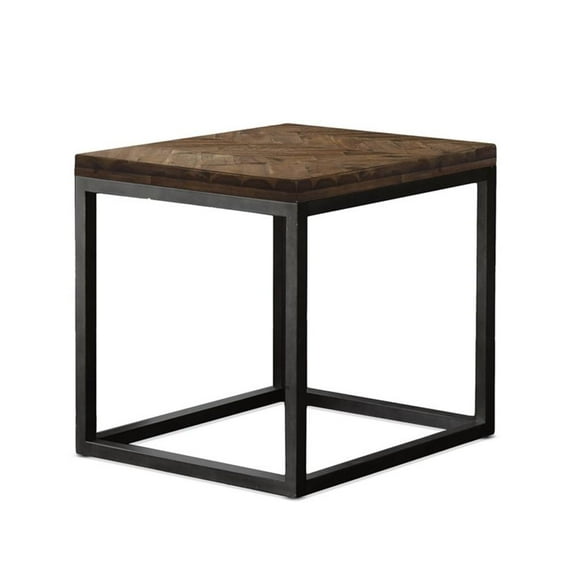 Bowery Hill Mid-Century Square End Table in Brown Distressed Wood