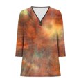 thumbnail image 5 of Penkiiy Chemises Demi-Fermeture à Glissière pour Femmes Imprimé Teinture sur Nœuds Col en V Tunique Manches 3/4 Roulable Décontractée Tendance TG Multicolore, 5 of 5