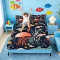 thumbnail image 3 of Manfei Retro Cartoon Fish Coral Jellyfish Ocean Full Size Sheets for Kids Boys and Girls, Nautical Life Print Bed Sheets 4pcs, 1 Flat Sheet, 1 Fitted Sheet and 2 Pillowcases, 3 of 6