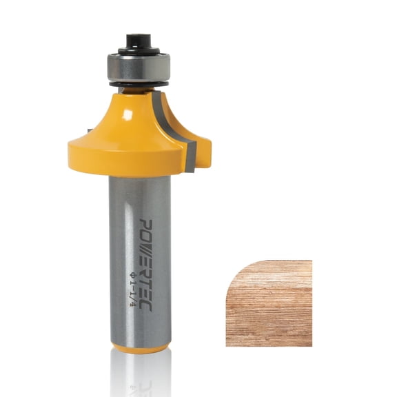 POWERTEC 1PK R3/8" Roundover Router Bit - 1-1/4" Cutting Diameter, 1/2" Shank, Tungsten Carbide, 5/8" Depth & 2-1/8" Overall Length - Fits CNC, Handheld & Plunge Routers (73049N)