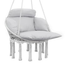 Macrame Hanging Chair with Large Cushion Steel Frame for Indoor Outdoor Use Gray Hammock Swing Chair