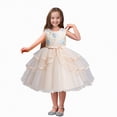 thumbnail image 1 of Gubotare Robe Bébé Robe Petite Fille Formelle Contraste en Maille Manches Courtes Ligne A Robes de Fête 4T 5T (Beige, 4-5 Ans), 1 of 9