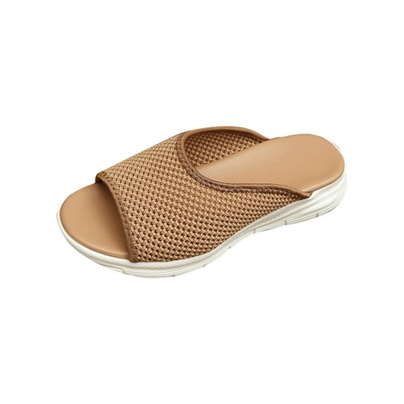 Hopeusnice Women's Slippers Non-Slip Soft Mesh Materials Summer Shoes Breathable Open Toe Sandals Trendy Wedge Heel Comfortable Walking Shoes Khaki 40