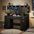 thumbnail image 5 of TOKSOM Modern Black Makeup Vanity Desk with Lighted Mirror & Charging Station, Elegant Vanity Table with 5 Drawers & 2 Cabinets, 3 Lighting Modes Bedroom Vanity Dresser Set with Gold Handles, 5 of 13
