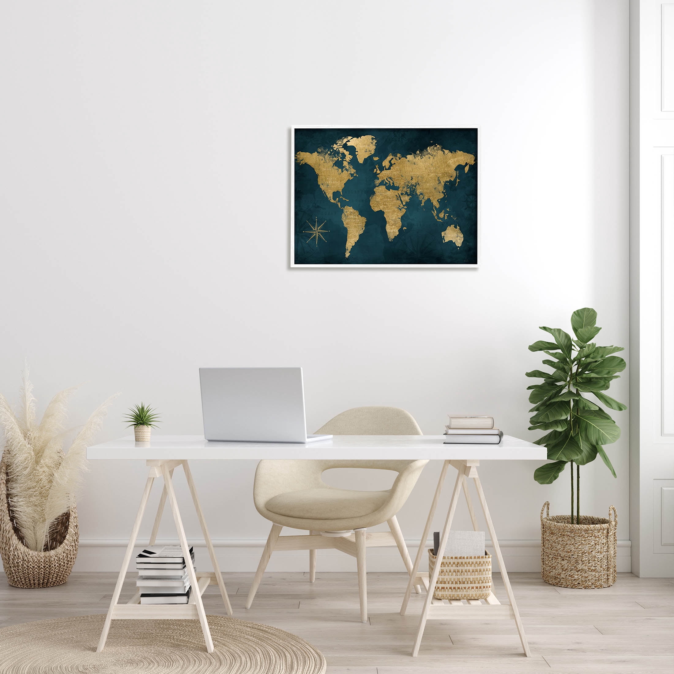 Stupell Industries Blue Compass Pattern Map Graphic Art White Framed Art Print Wall Art, Design by Natalie Carpentieri
