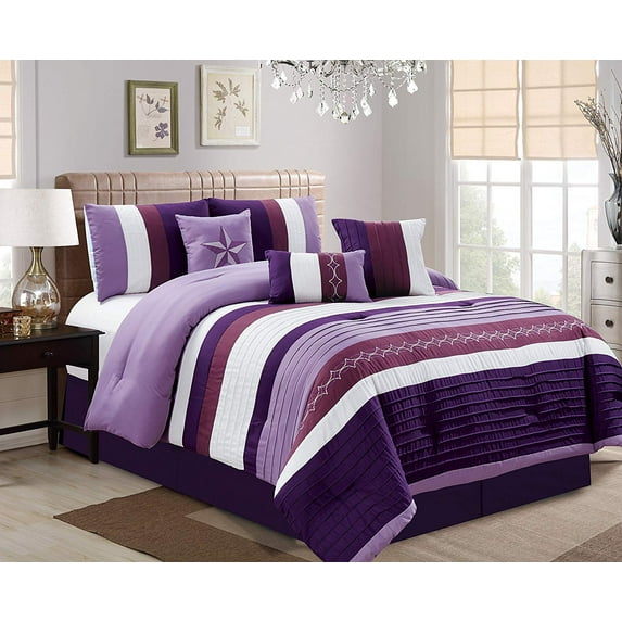 HGMart Bedding Comforter Set Bed In A Bag - 7 Piece Luxury Microfiber Bedding Sets - Oversized Bedroom Comforters, Queen Size, Purple