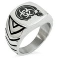 thumbnail image 1 of Stainless Steel Biohazard Skull Zombie Chevron Pattern Biker Style Polished Ring, 1 of 1