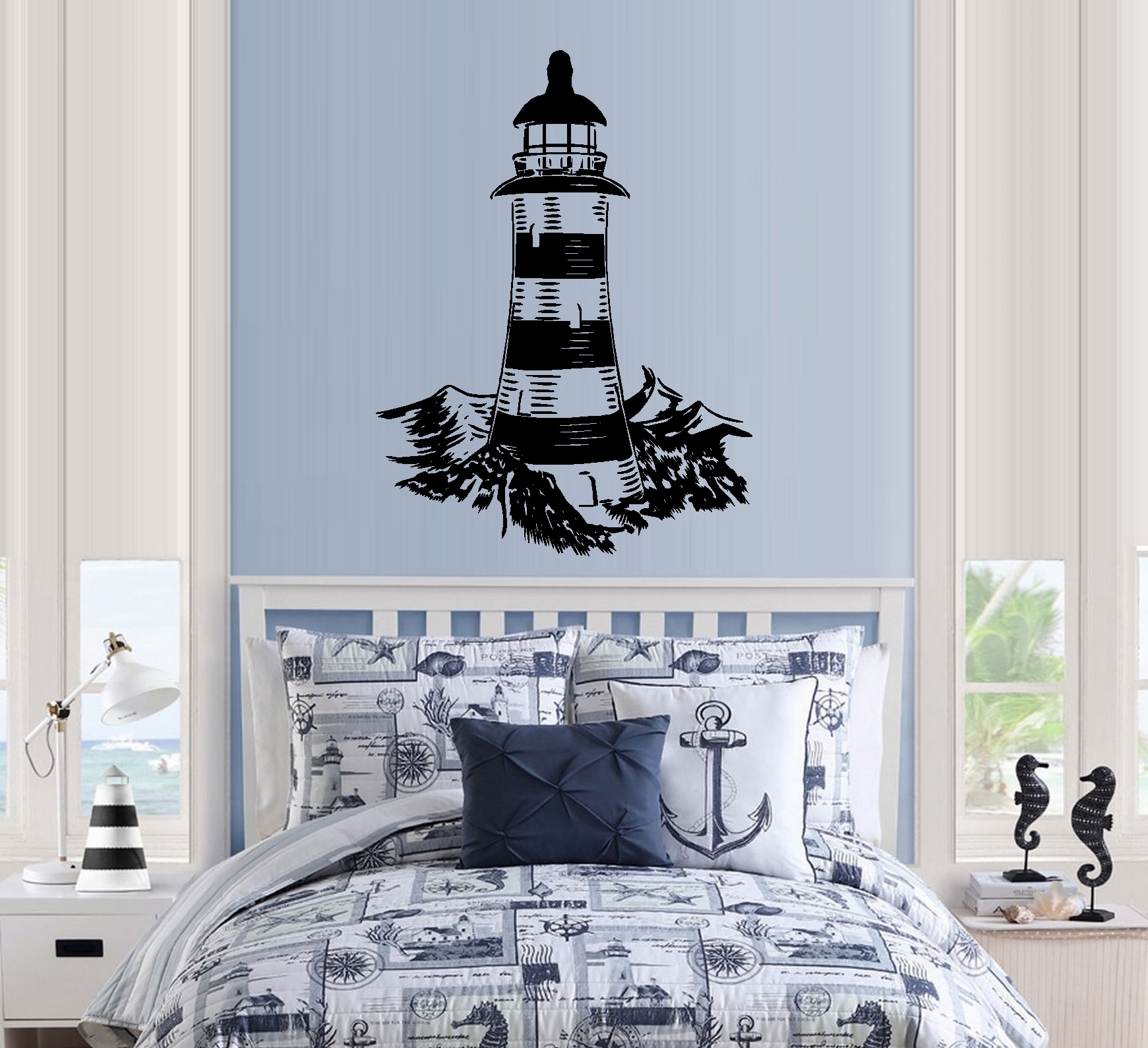 Decal Lighthouse Wall or Window Decal 20" x 26" (Black)