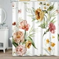thumbnail image 2 of 72x84 Inch Vintage Floral Shower Curtain Watercolor Flowers Blossom Green Leaves Shower Curtains for Bathroom Wildflowers Botanical Bath Curtain Waterproof Polyester with Hooks, 2 of 6