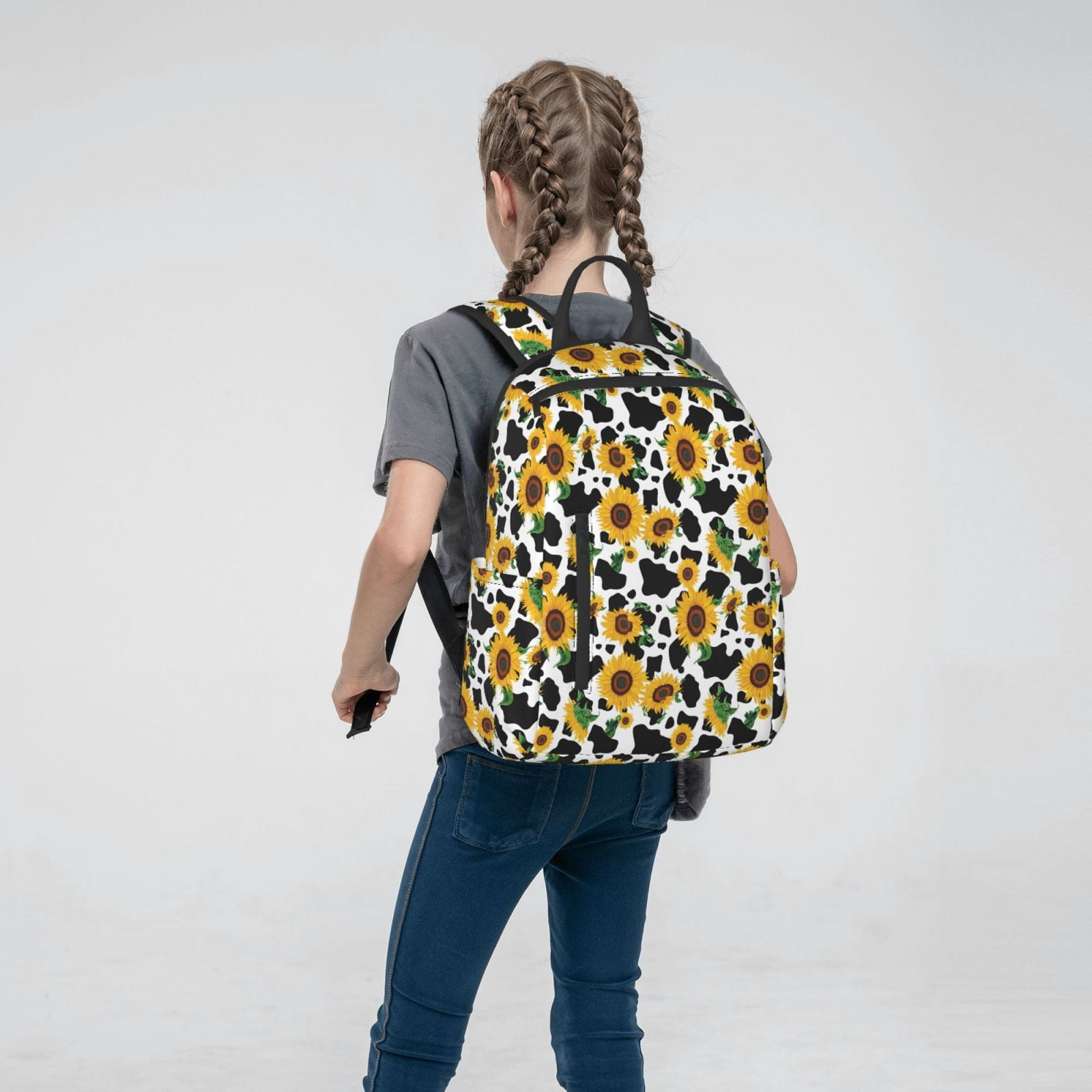 Xecao Cute Cow Print Sunflower D print Backpack For women men Aesthetic Lightweight Travel Daypack Simple Cute Backpack For Bookbag