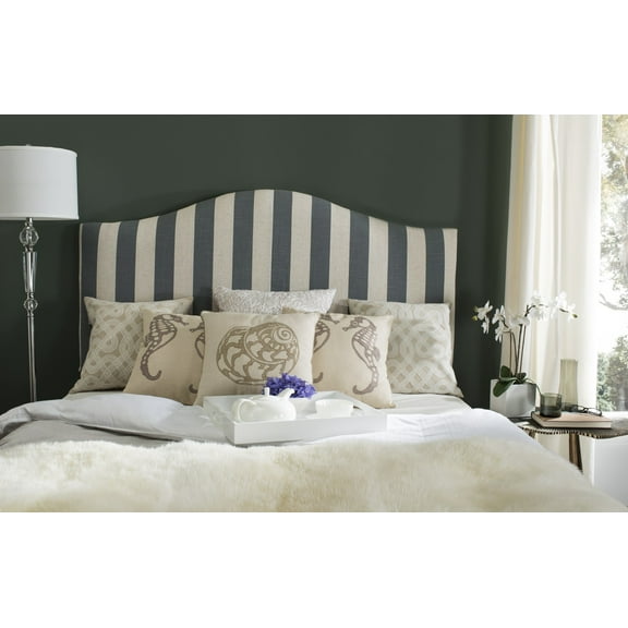SAFAVIEH Connie Classic Upholstered Headboard with Nail Heads, Queen, Grey/White Stripe