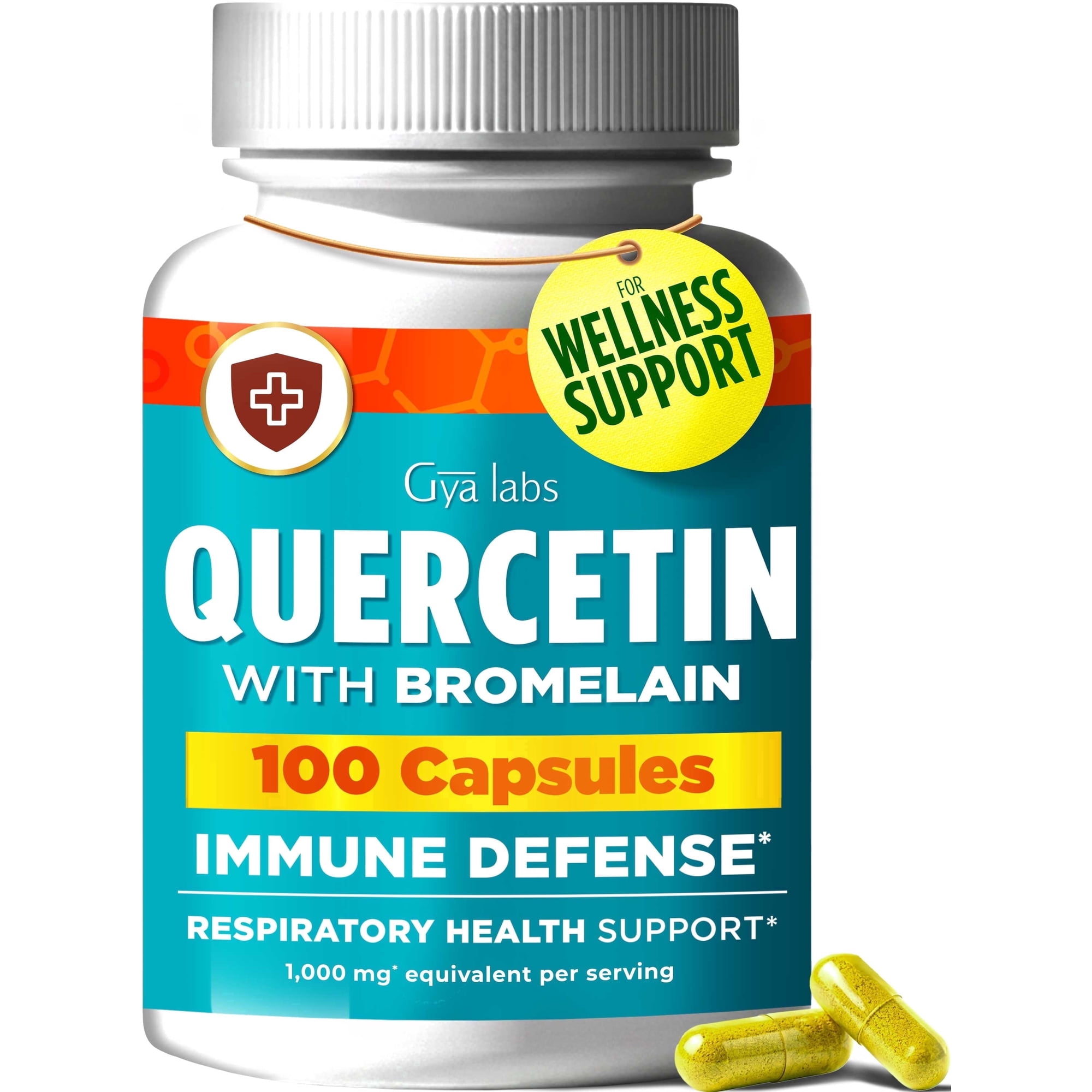 Gya Labs Quercetin with Bromelain Capsules - 100 Count - Daily Immune & Seasonal Wellness Support - Antioxidant Supplement - Quality Tested