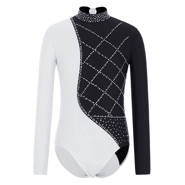 RUNQHUI Kids Girls Gymnastic Leotard Sparkly Rhinestone Long Sleeve Ballet Dance Bodysuit Figure Skating Jumpsuit Unitard White 6