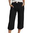 thumbnail image 4 of TRUBKH Linen Pants Women Pull On Pants Palazzo Pants Wide Leg Linen Pants Paperbag Pant Straight Leg Lounge Trouser Palazzo Pants Comfort Resort Wear Fashion Drawstring Lightweight Black S, 4 of 7