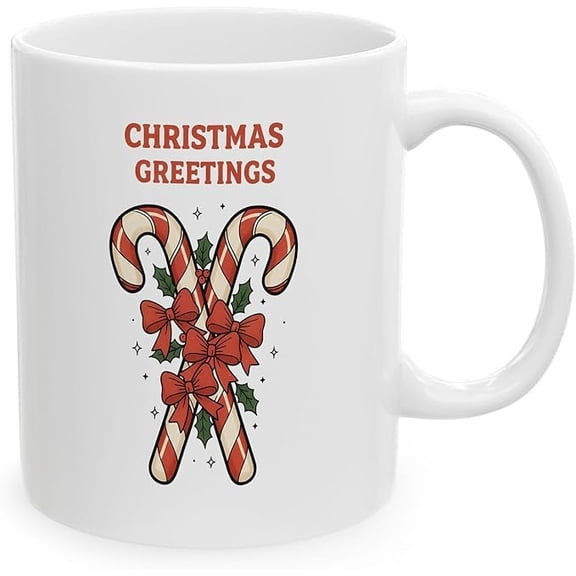 Christmas Greetings Candy Canes Christmas White Ceramic Mugs, Coffee Cups