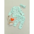 thumbnail image 4 of Qiylii Baby Girls Flower Print Waffle Clothes Set Sweatshirt+Trousers+Headband, 4 of 9