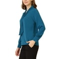 thumbnail image 5 of MODA NOVA Junior's Solid Long Sleeve Pleated Tie Neck Shirt Peacock Blue XS, 5 of 7