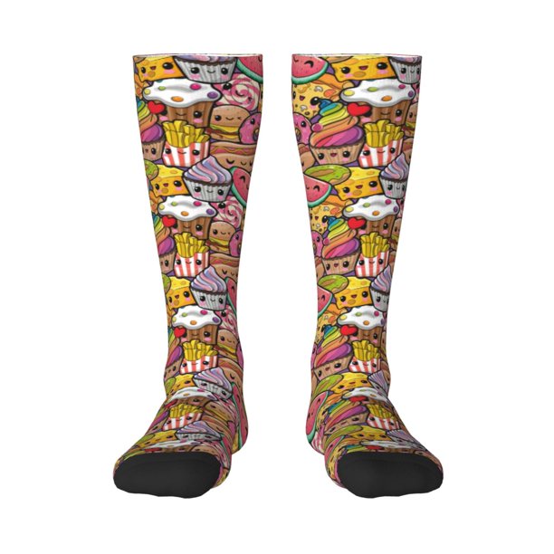 Fotbe Fruit-Flavored Ice-Cream Calcetas Divertidas Estampadas para Hombre y Mujer, Calcetas de Algodón hasta la Rodilla para Caminar, Correr, Enfermería y Embarazo