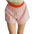 thumbnail image 5 of Douhoow Women Stripes Shorts Button Elastic Waist Mini Bloomers Plaid Loose Short Pants, 5 of 7