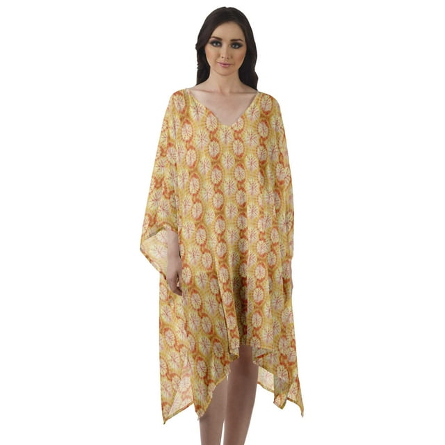 Moomaya Kaftan de Plage Couvre-Maillot Bikini Femme Robe Midi en Georgette Caftan Court