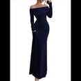 thumbnail image 3 of Vestido Ajustado de Larga con Hombros Descubiertos para Mujer, Elegante Vestido para Cóctel o Fiesta Azul Marino L, 3 of 9