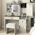 thumbnail image 6 of Longtingus Farmhouse Makeup Vanity with Charging Station and Jewelry Cabinet, 42-Inch Glass Top Table Set, 6 of 11