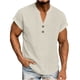 thumbnail image 1 of Ceisia Men's Casual Cotton Linen Blend V-Neck Button Short Sleeve Henley Top Beige XXL Gifts, 1 of 8