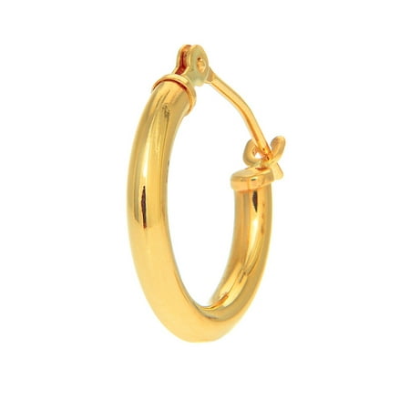 14k Yellow Gold Tubular Hoop Mens Single Earrings 12mm, 14mm