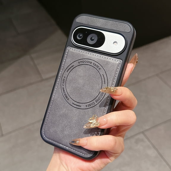 TECH CIRCLE for Google Pixel 9A Shockproof Premium PU Leather Magnetic Case Compatible with Mag Safe Cover Slim PC TPU Rugged Protective Cover,Gray