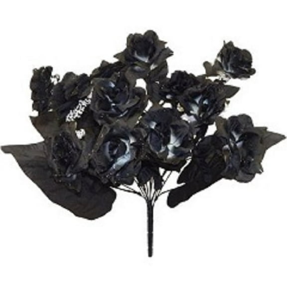 Midnight Black Snow White Rose with Gypsophila 21in Artificial Polysilk Faux Fake Flower Bush for Craft Home Bouquet Arrangement Ceremony Wedding Arch Floral Wall Aisle Decor (Black White, Set of 3)