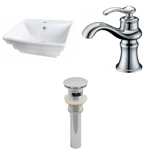 19.75-in. W Wall Mount White Bathroom Vessel Sink Set For 1 Hole Center Faucet AI-26114