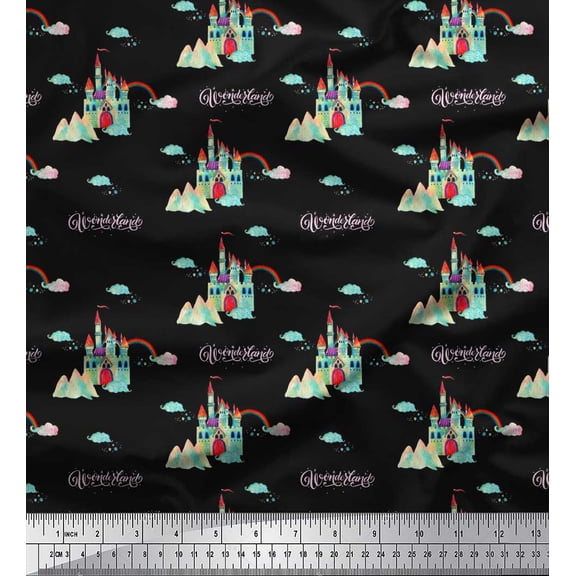 Soimoi Velvet Fabric Cloud & Wonderland Cartoon Print Sewing Fabric Yard 58 Inch Wide
