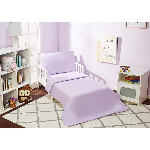 Everyday Kids 4 Piece Toddler Bedding Set Solid Purple