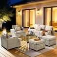 thumbnail image 5 of Vcatnet 8 Pieces Outdoor Patio Furniture Sectional Sofa PE Rattan Wicker Conversation Set with Solar Powered Coffee Table for Porch, Backyard, Beige, 5 of 9