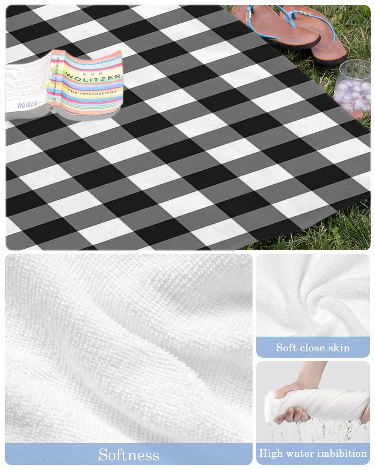 Black White Plaid Beach Towels Oversized Super Absorbent, Modern Simple Buffalo Check Gingham Lightweight Bath Towel Quick Dry Sets For Bathroom/Pool/Rv Camping/Beach Play/Gym Room/Picnic 30"x60"